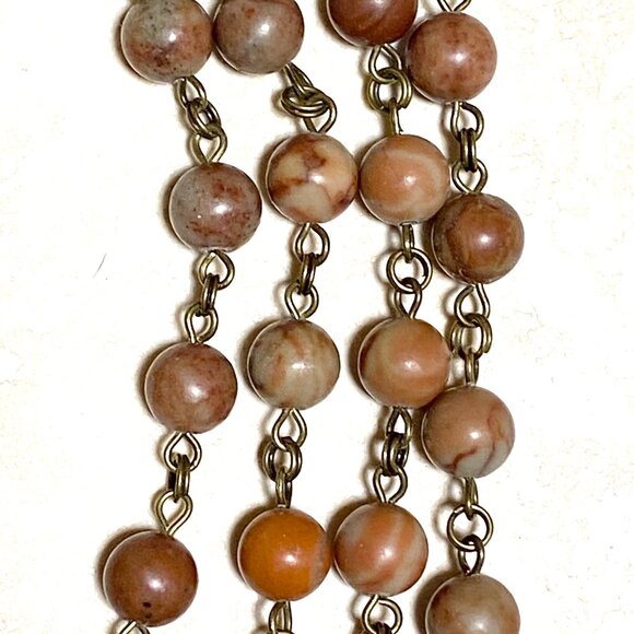 Earthy Polychrome Jasper Necklace, Bronze Slim Mushroom + Genuine Gemstone - Picture 8 of 15